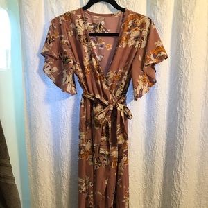Faux mauve floral wrap dress